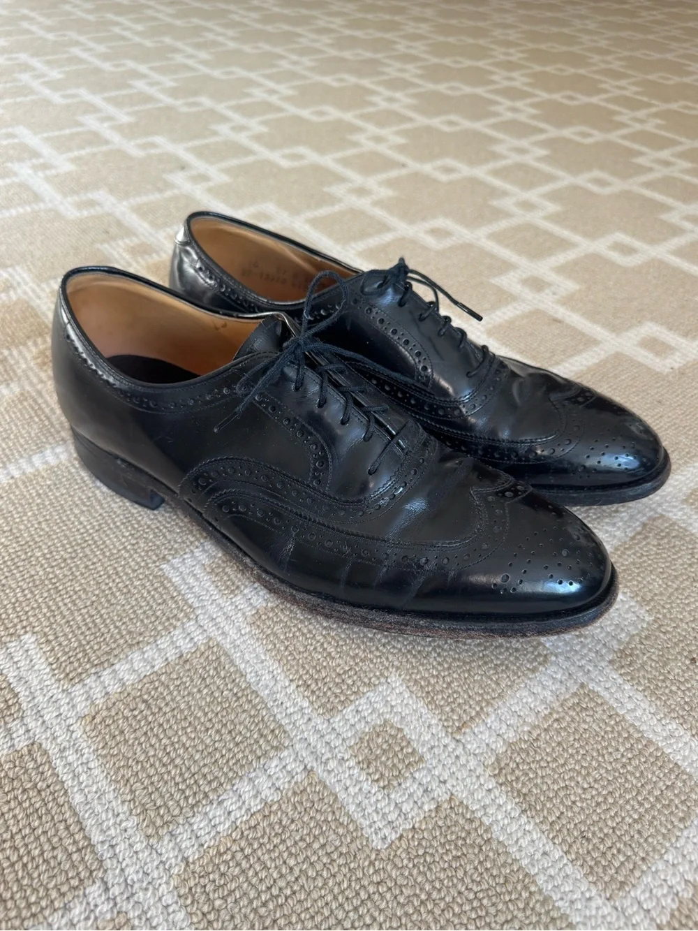 Johnson & Murphy Black Leather Wingtip Oxford Dress Shoes USA Men’s 10